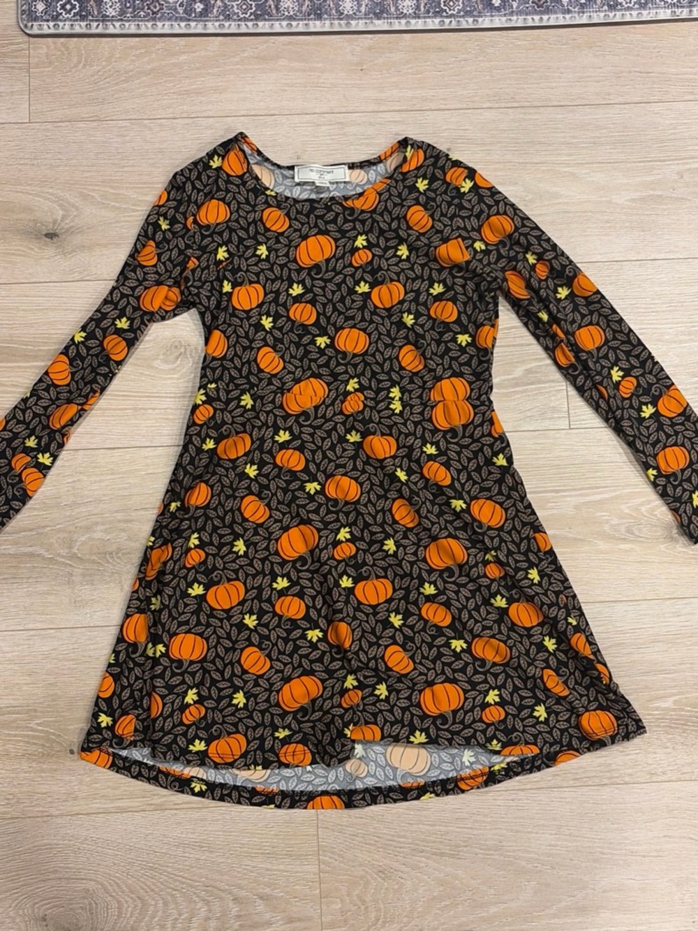 Girls' Long Sleeve Pumpkin Pattern Casual Dress - Black/Orange